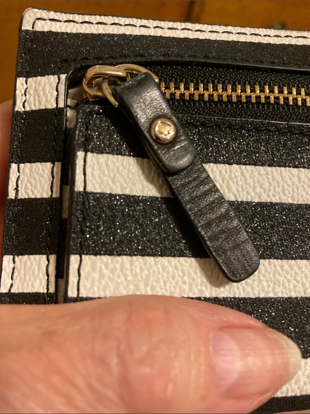 kate spade Black Glitter & Sandy Beach Striped Stacy Long Wallet w/storybook. - Picture 14 of 16